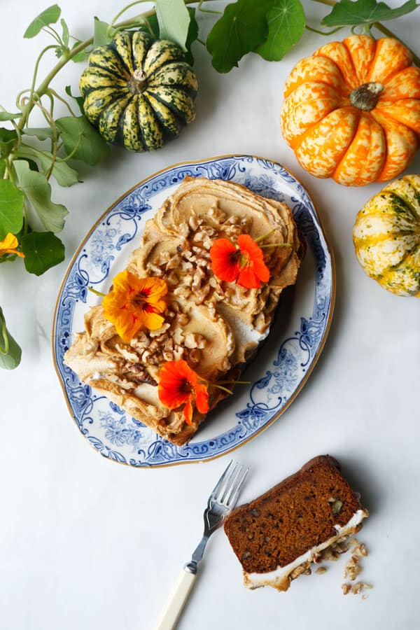 Pumpkin Walnut Bread with Salted Pumpkin Caramel (vegan & gluten-free)