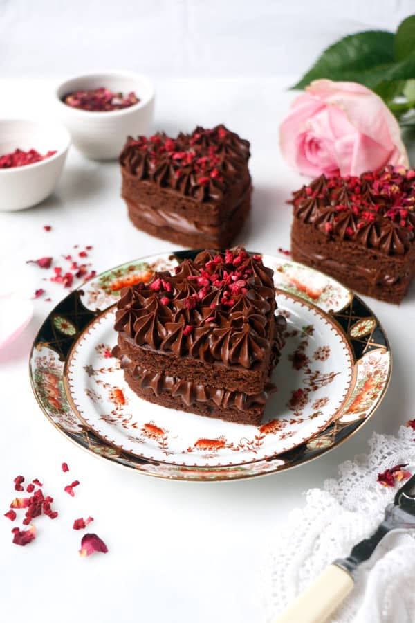 Rose Raspberry Chocolate Heart Cakes (vegan & gluten-free)