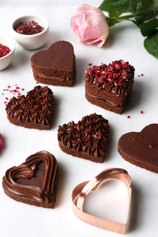 Rose Raspberry Chocolate Heart Cakes (vegan & gluten-free)