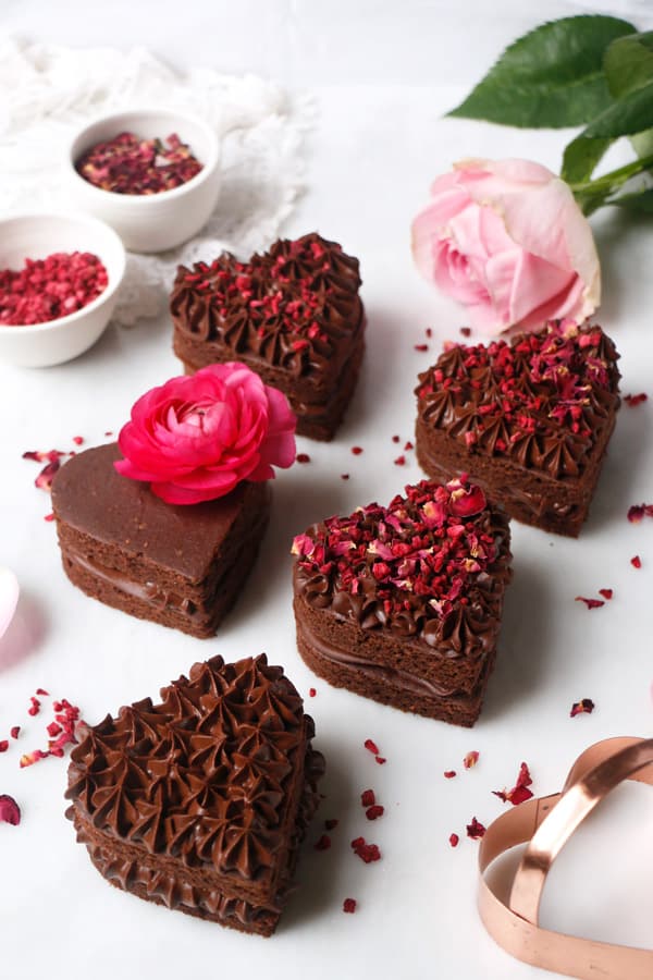 Rose Raspberry Chocolate Heart Cakes (vegan & gluten-free)