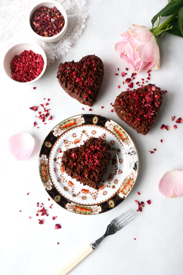 Rose Raspberry Chocolate Heart Cakes (vegan & gluten-free)