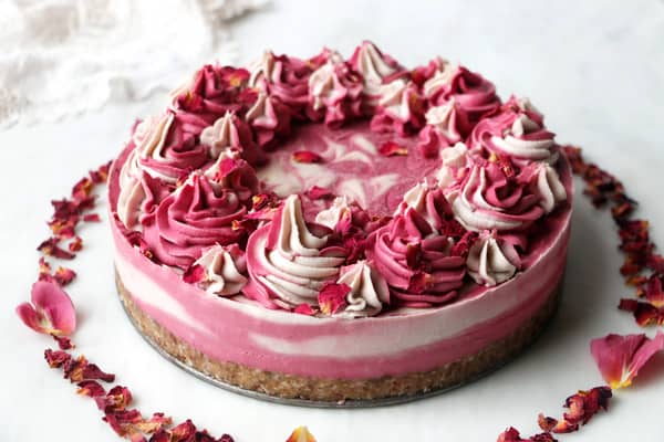 Rose Hibiscus Beet Cheesecake (vegan & grain-free)