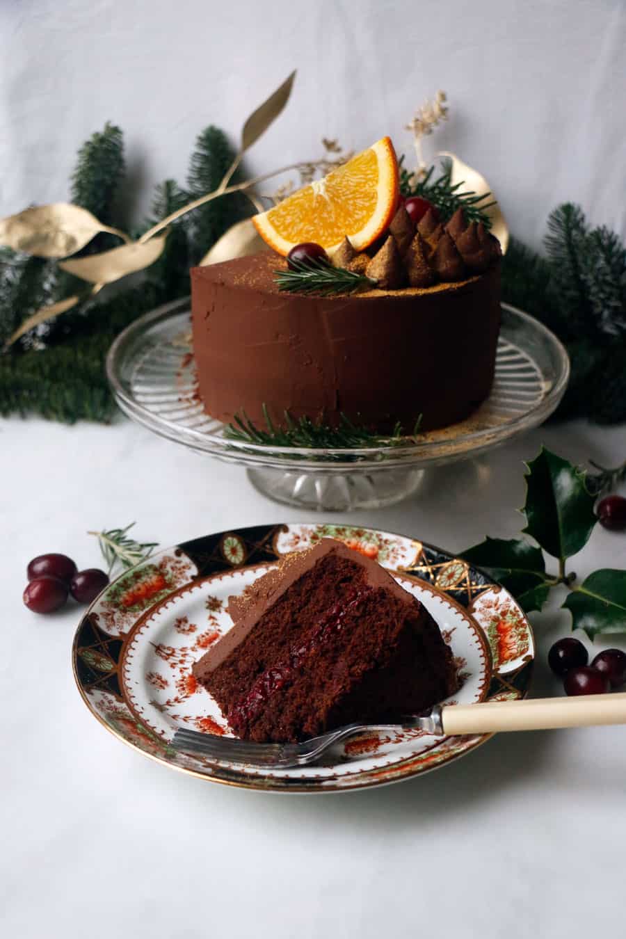 Chocolate Cranberry Orange Cake (vegan & grain-free)