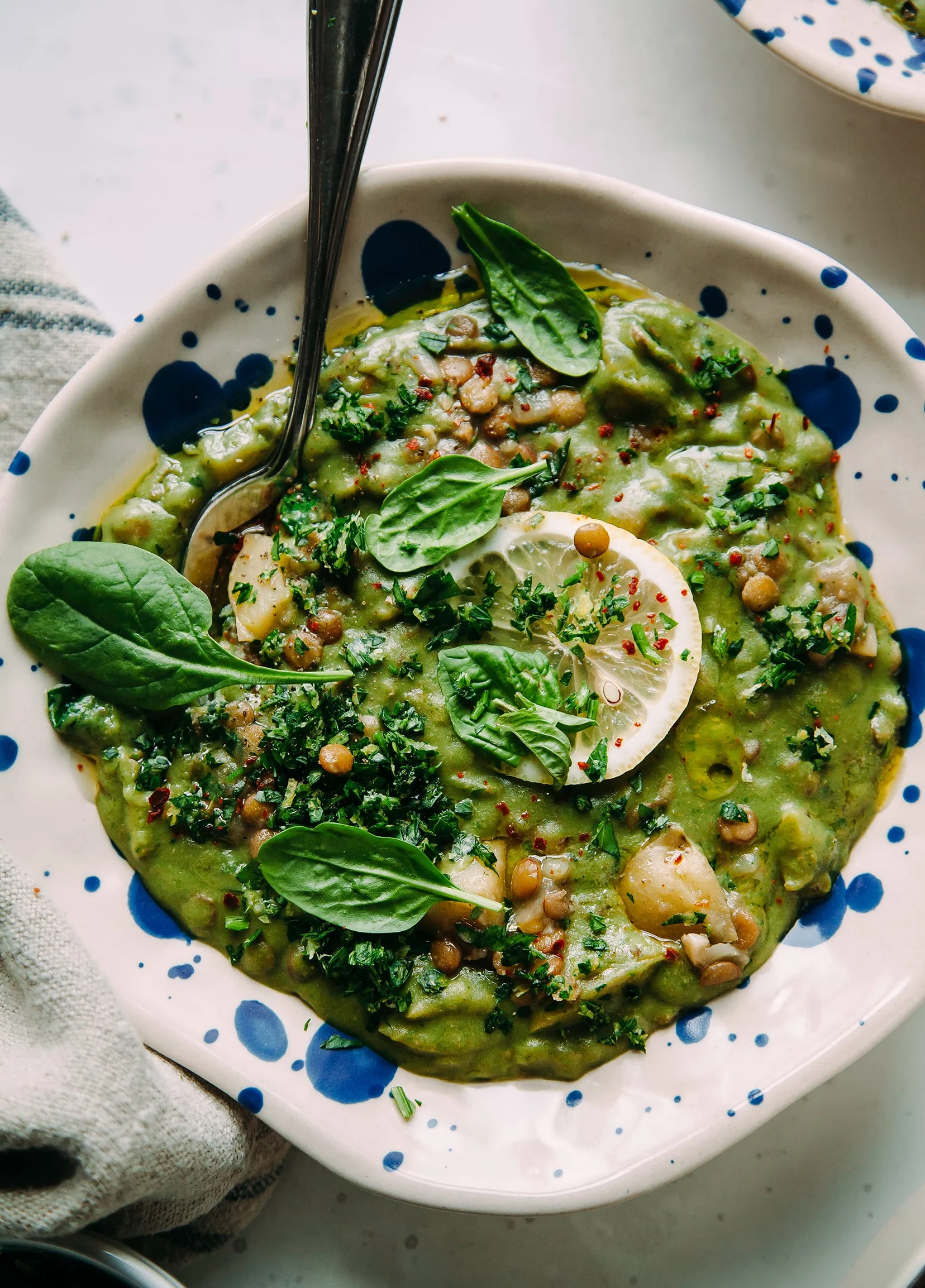 Deep Green Lentil Stew with Spinach, Tahini and Lemon