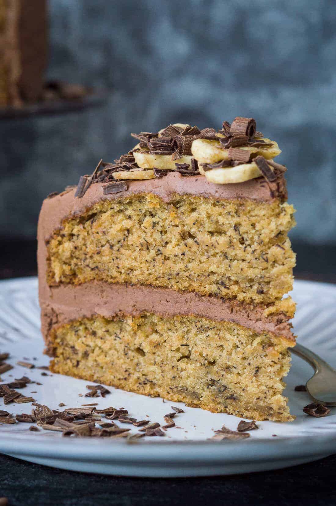 Vegan Banana Cake with Chocolate Peanut Butter Frosting