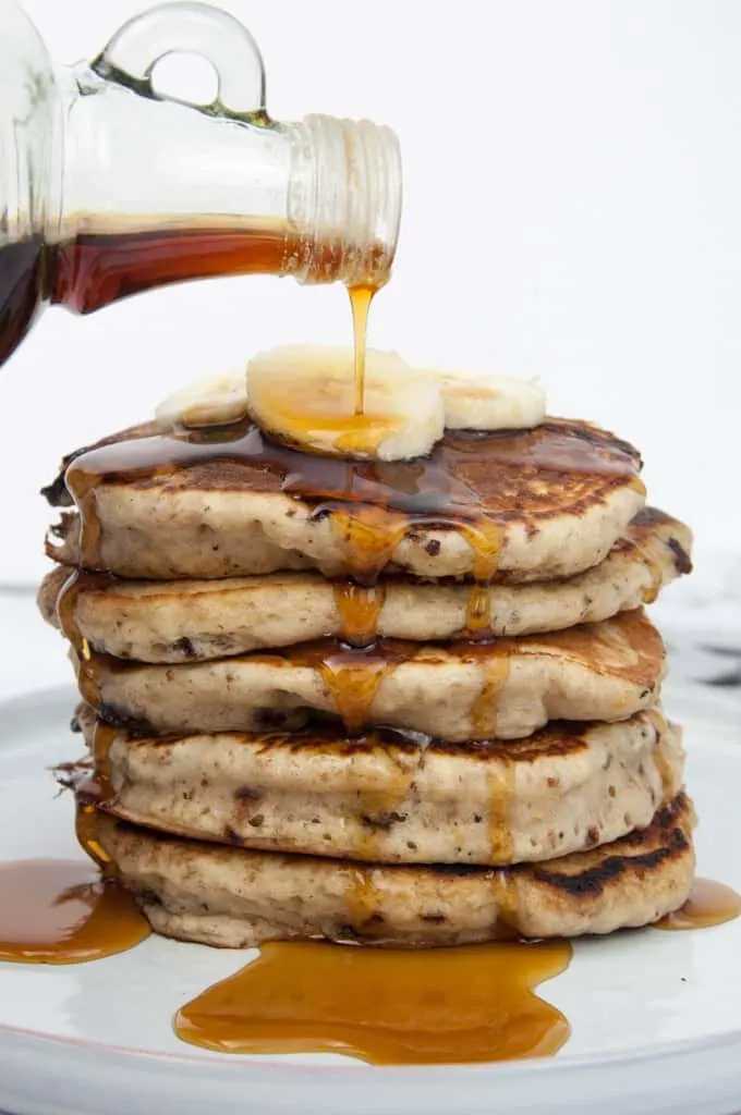 Vegan Banana Bread Pancakes with Chocolate Chunks