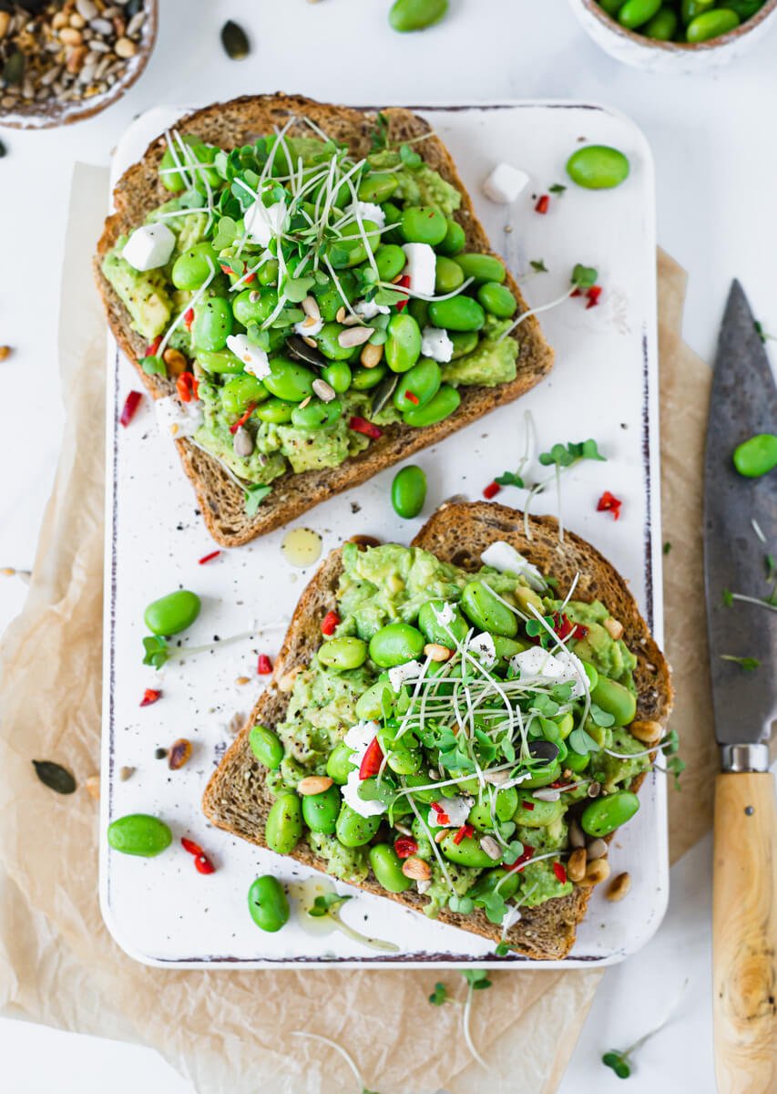 The Best High-Protein Vegan Avocado Toast with Edamame Beans