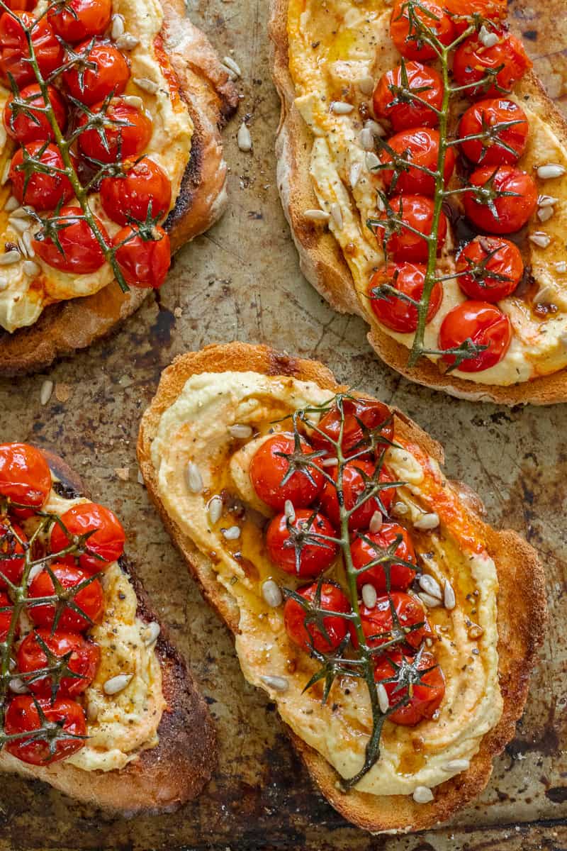 Balsamic Roasted Tomato and Hummus Toast