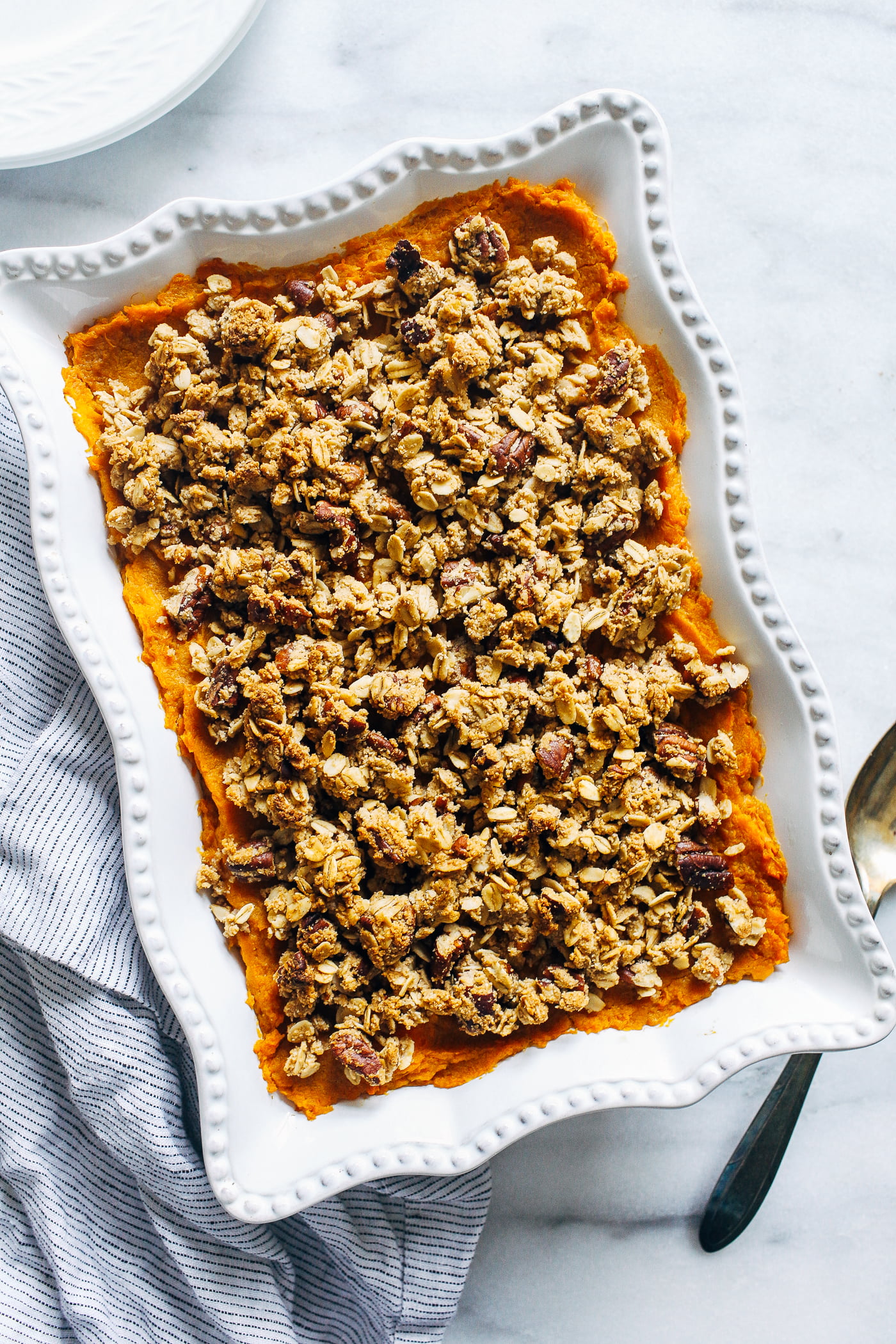 Butternut Squash and Sweet Potato Casserole with Pecan Crumble