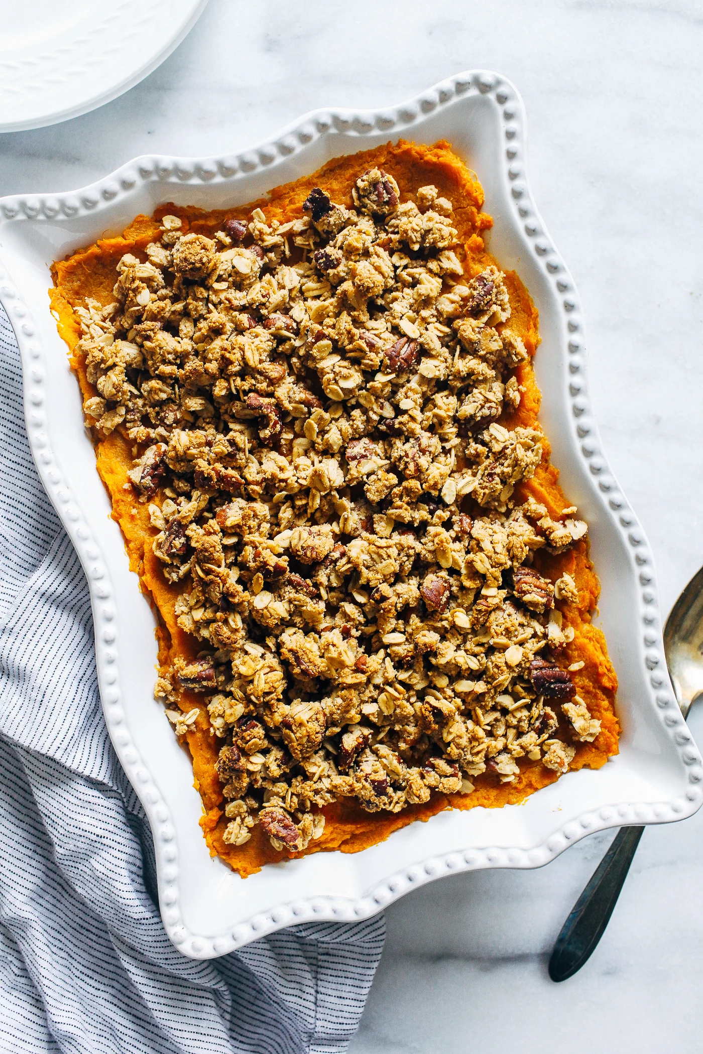 Butternut Squash and Sweet Potato Casserole with Pecan Crumble