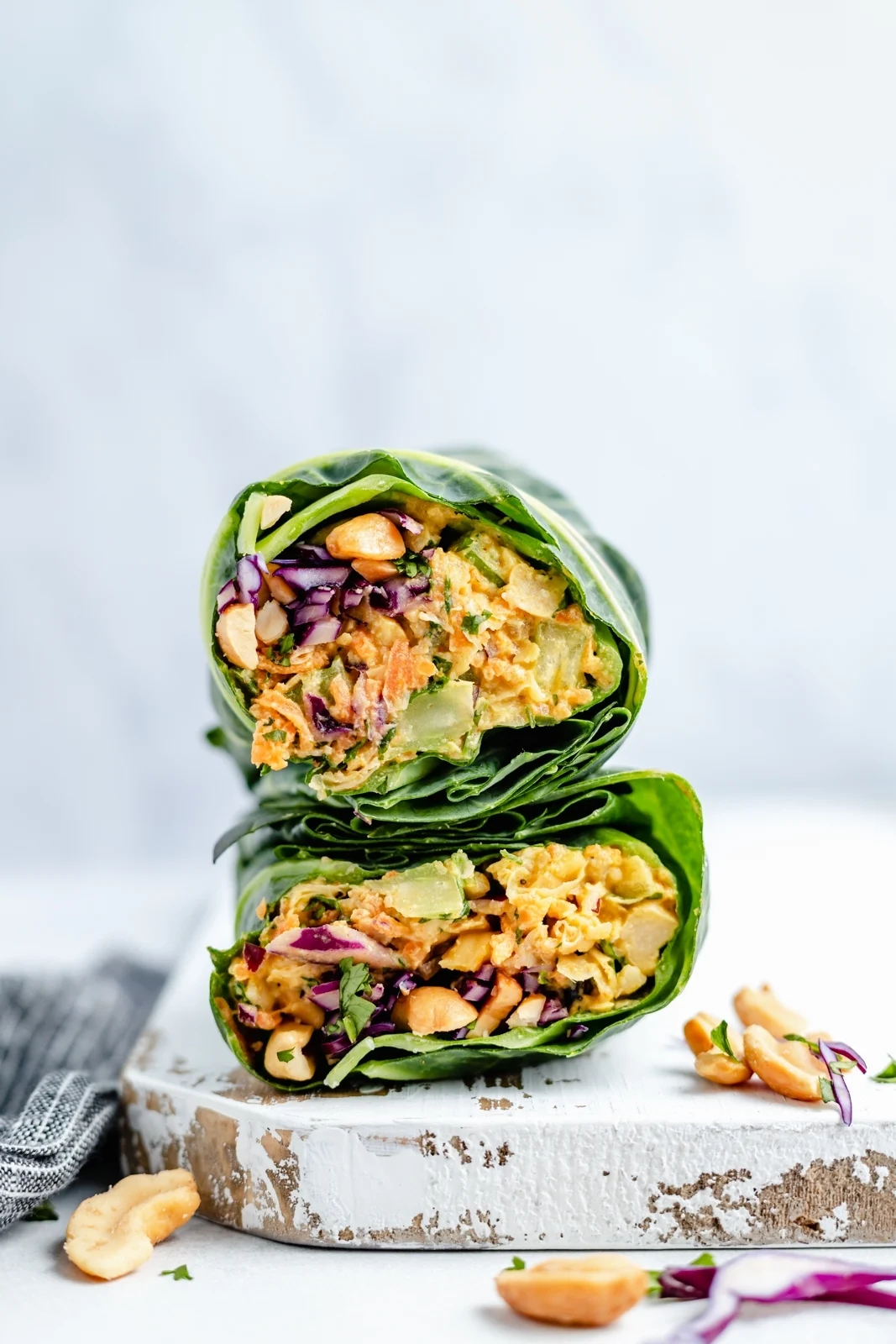 Vegan Curry Chickpea Salad Collard Wraps