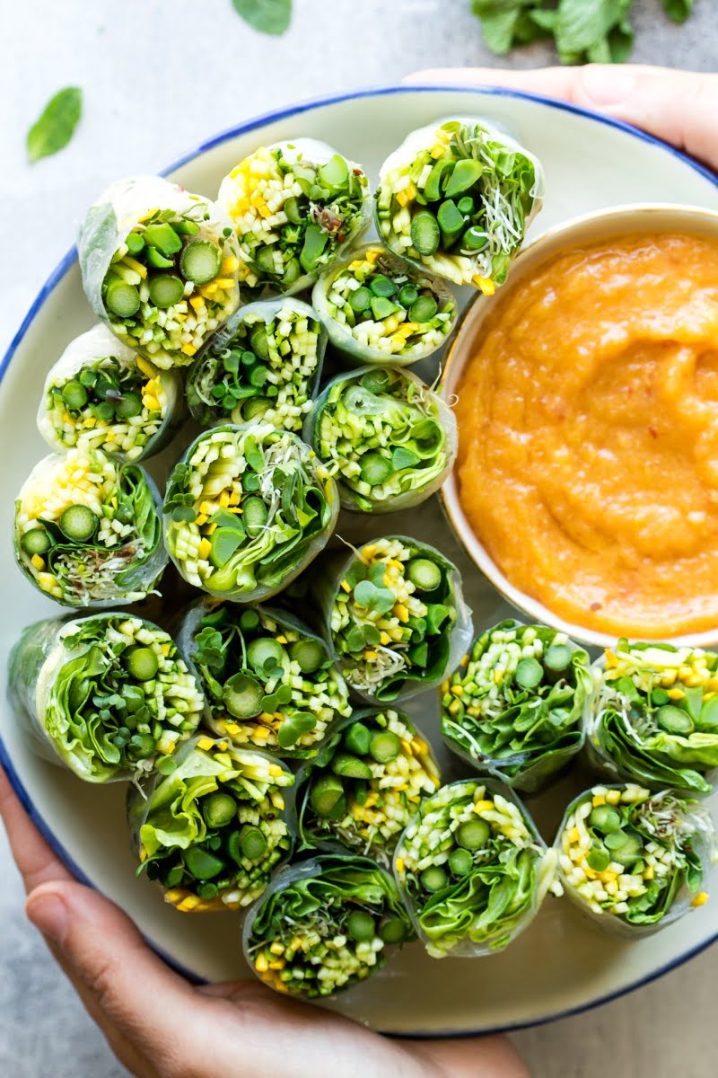 Green Summer Rolls with Mango Miso Sauce